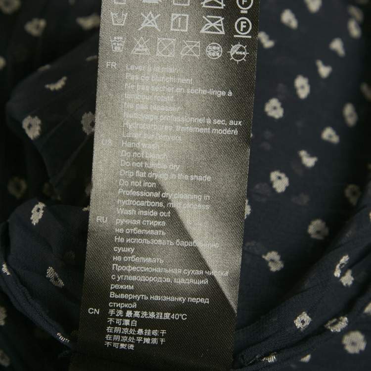 Pre Owned  Sandro Navy Blue Polka-Dot Georgette Fil Coupé Mini Dress M