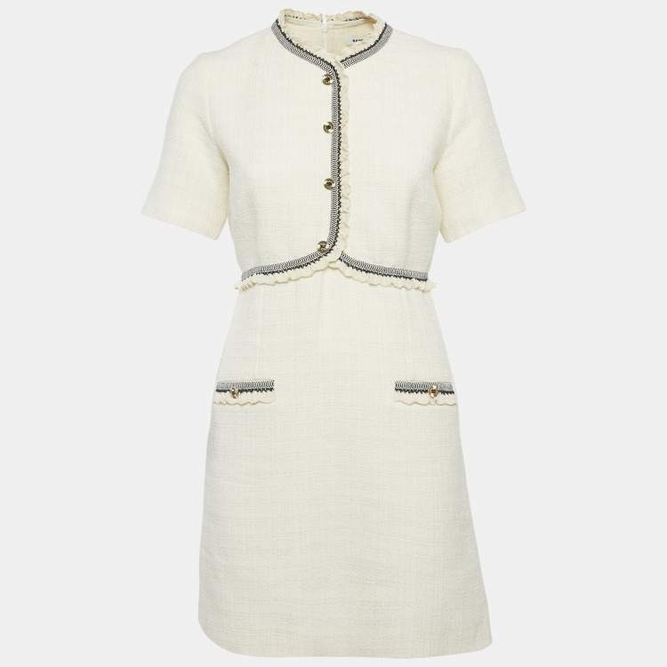Pre Owned Sandro Cream Tweed Mini Dress S