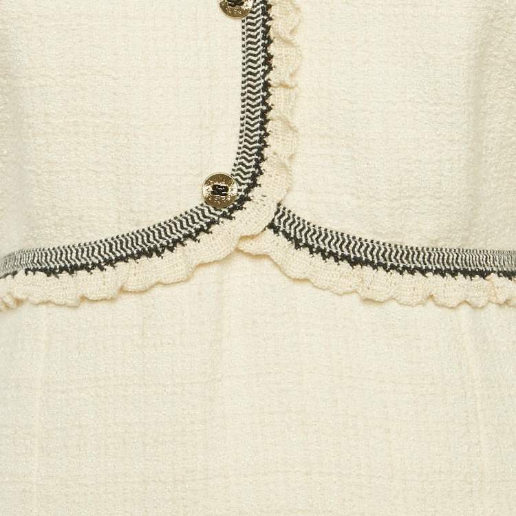 Pre Owned Sandro Cream Tweed Mini Dress S