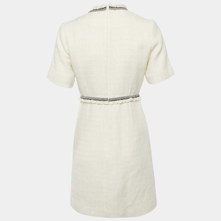 Pre Owned Sandro Cream Tweed Mini Dress S