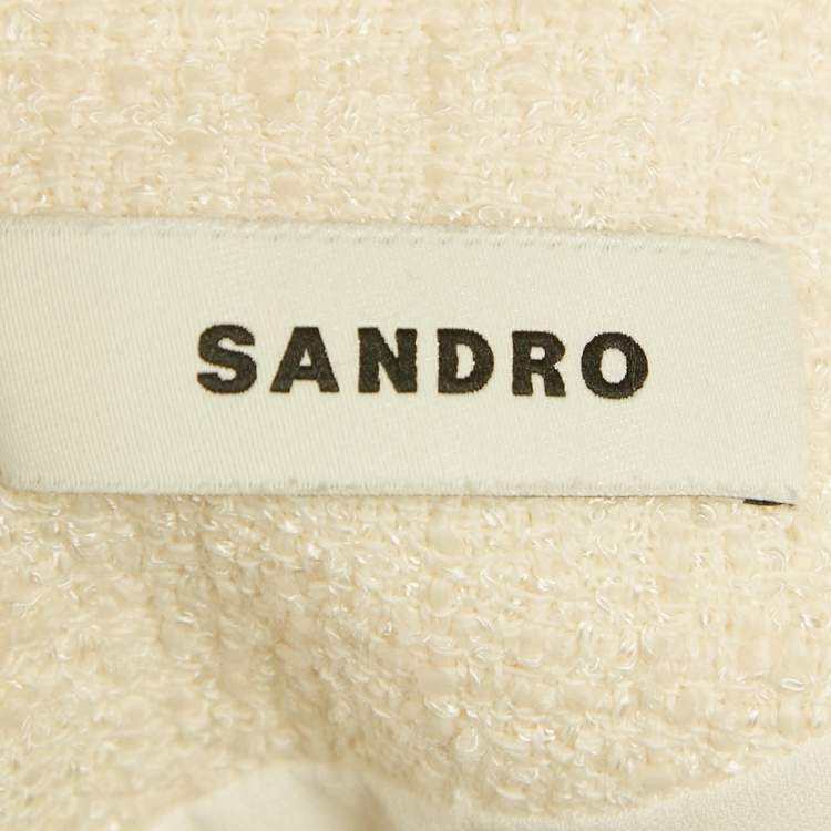 Pre Owned Sandro Cream Tweed Mini Dress S