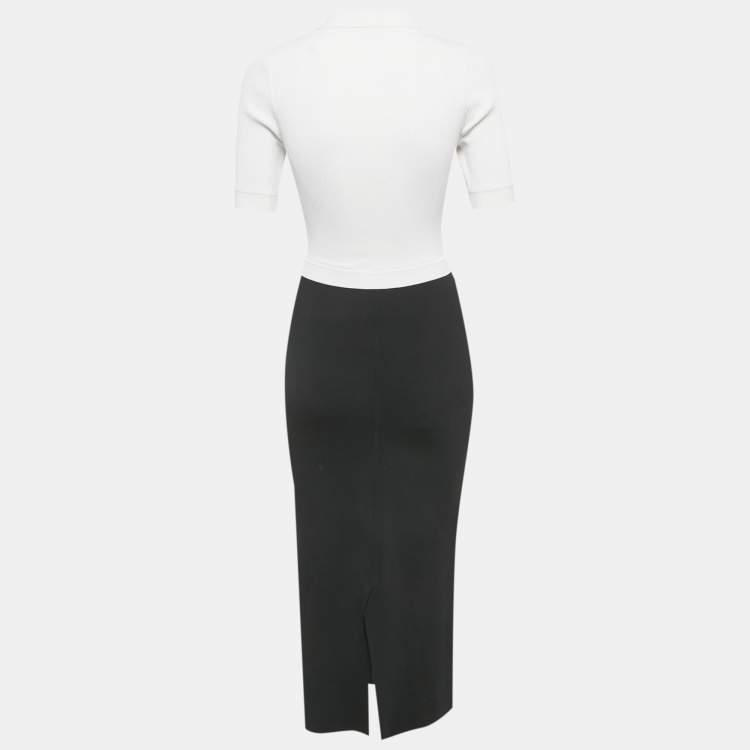 Pre Owned Sandro White/Black Rib Knit Midi Dress S