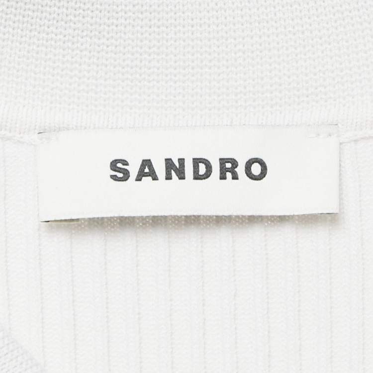 Pre Owned Sandro White/Black Rib Knit Midi Dress S