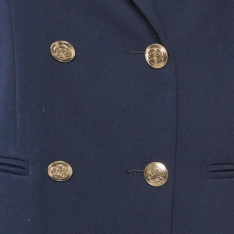 Pre Owned Sandro Navy Blue Gabardine Double-Breasted Blazer S