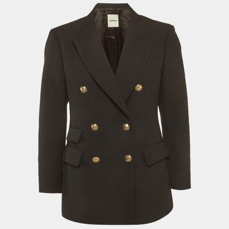 مملوكة مسبقًا Sandro Black Gabardine Double-Breasted Blazer M
