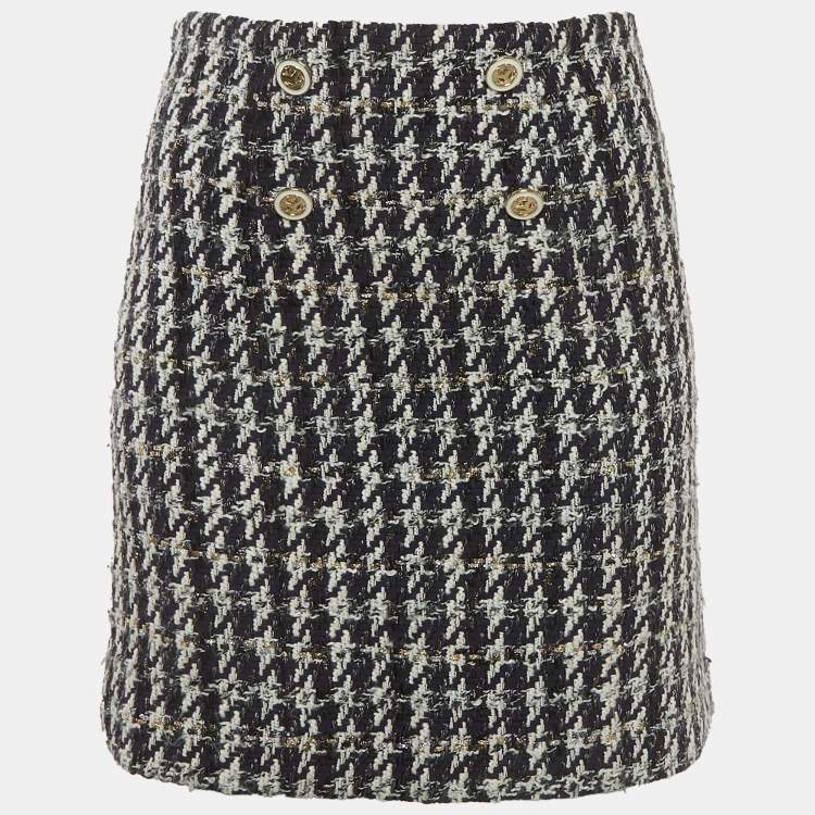 Pre Owned Sandro Navy Blue Tweed Buttoned Mini Skirt S