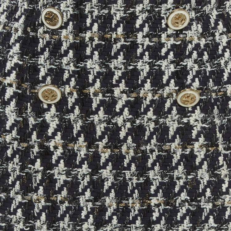 Pre Owned Sandro Navy Blue Tweed Buttoned Mini Skirt S
