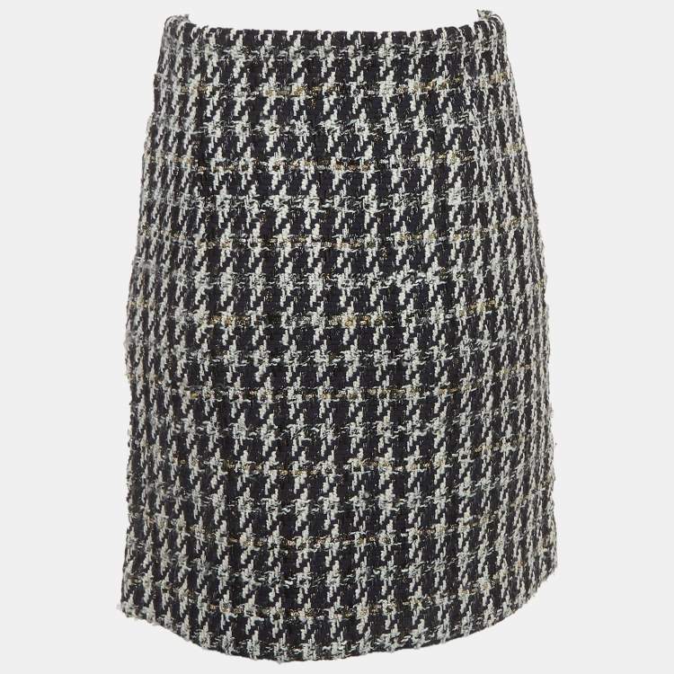 Pre Owned Sandro Navy Blue Tweed Buttoned Mini Skirt S