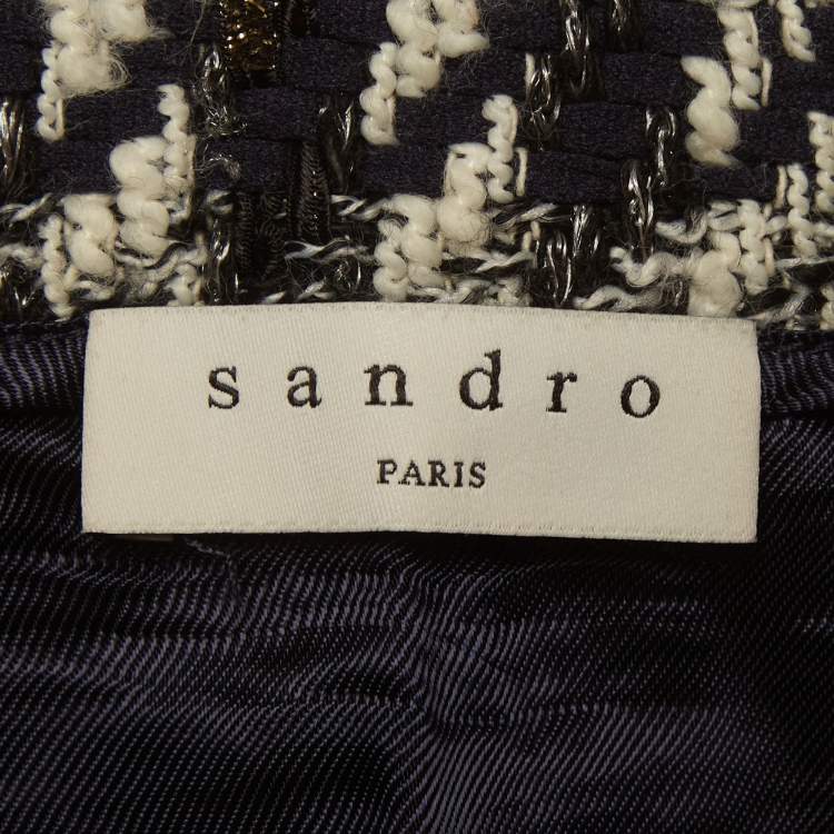 Pre Owned Sandro Navy Blue Tweed Buttoned Mini Skirt S