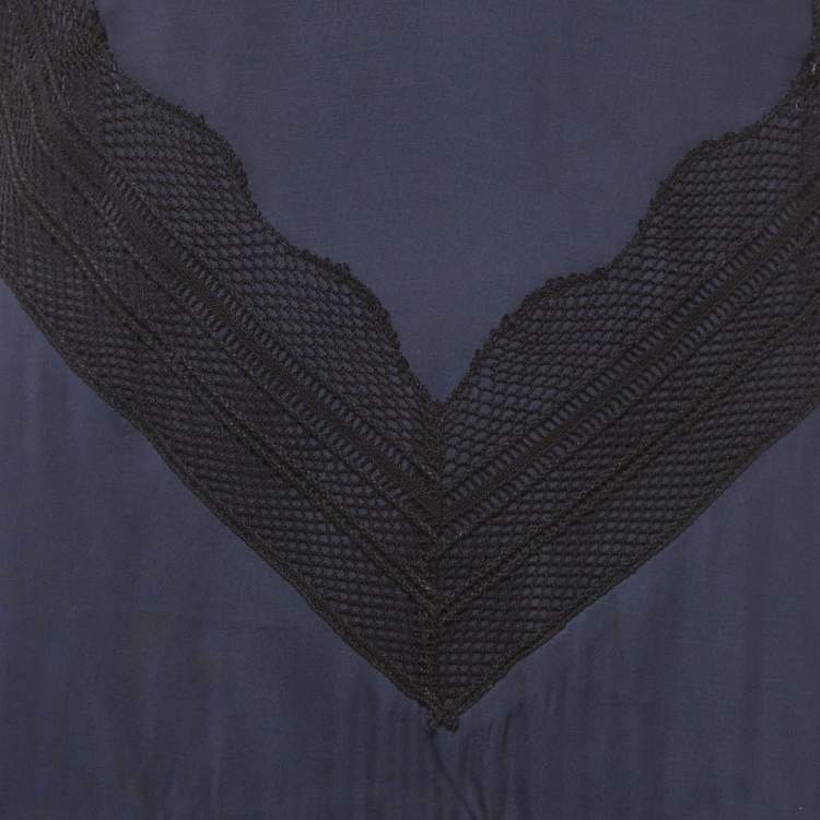 مملوكة مسبقًا Sandro Navy Blue Satin Eloy Lace-Inset Maxi Dress M