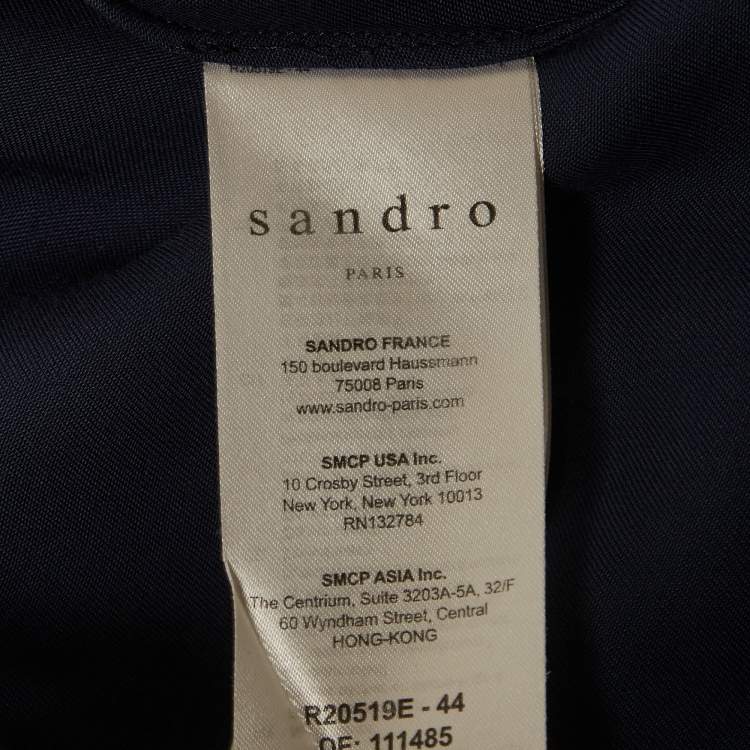 مملوكة مسبقًا Sandro Navy Blue Satin Eloy Lace-Inset Maxi Dress M