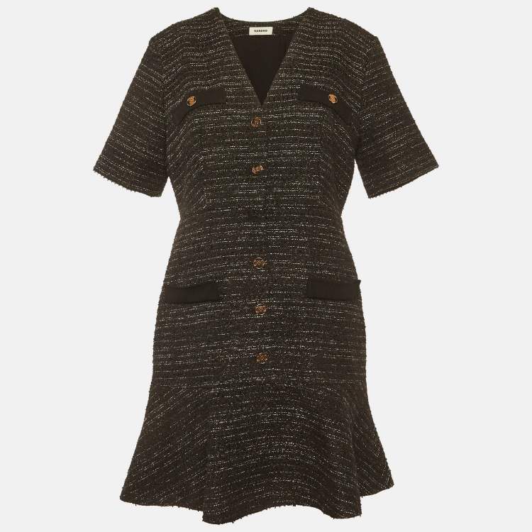 Pre Owned Sandro Black Tweed Gwendoline Mini Dress L