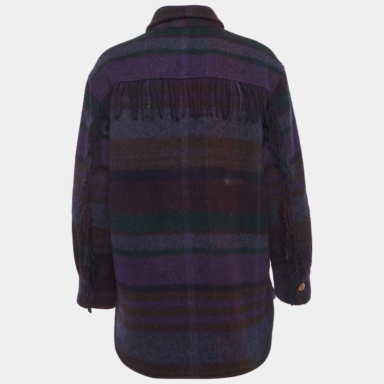 Pre Owned Sandro Multicolour Wool-Blend Felt Dome Fringed Checked Jacket M