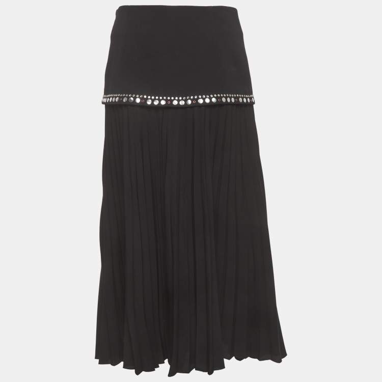 Pre Owned Sandro Black Crepe Embellished Plisse Midi Skirt M