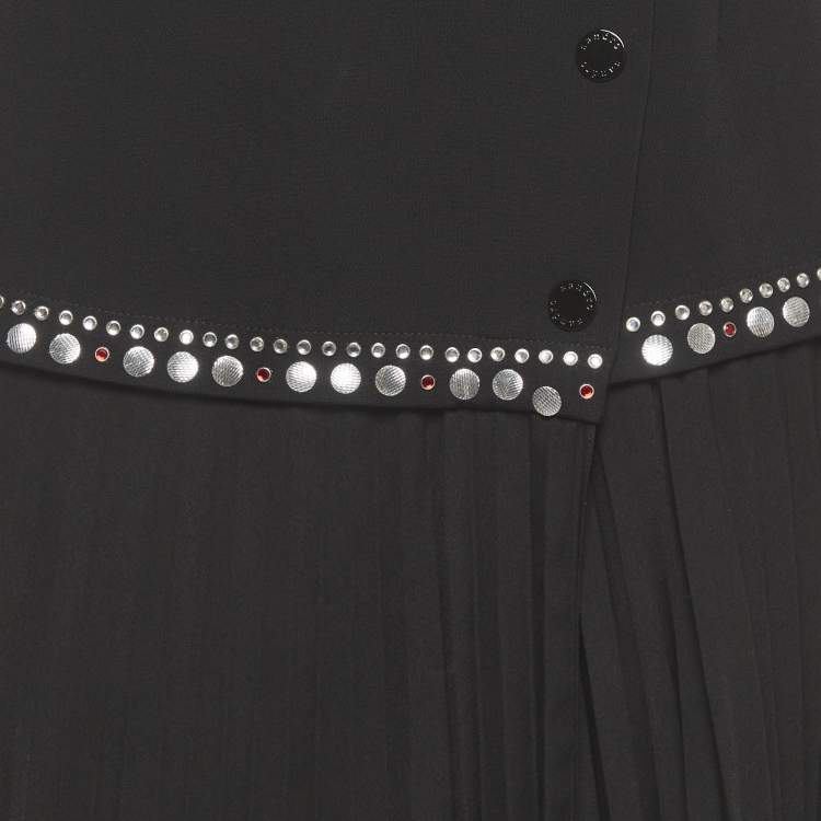 Pre Owned Sandro Black Crepe Embellished Plisse Midi Skirt M