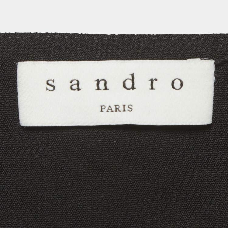 Pre Owned Sandro Black Crepe Embellished Plisse Midi Skirt M