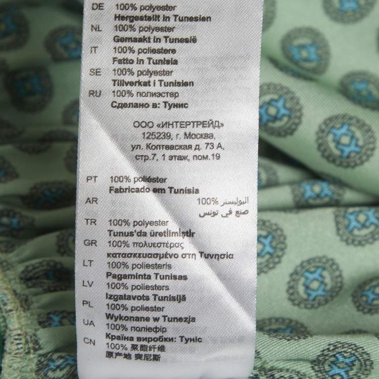 Pre Owned Sandro Green Printed Faille Smocked Detail Mini Dress S