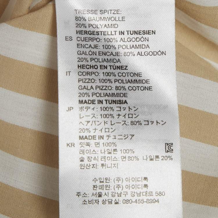 Pre Owned Sandro Beige & White Striped Cotton & Lace Shirt M