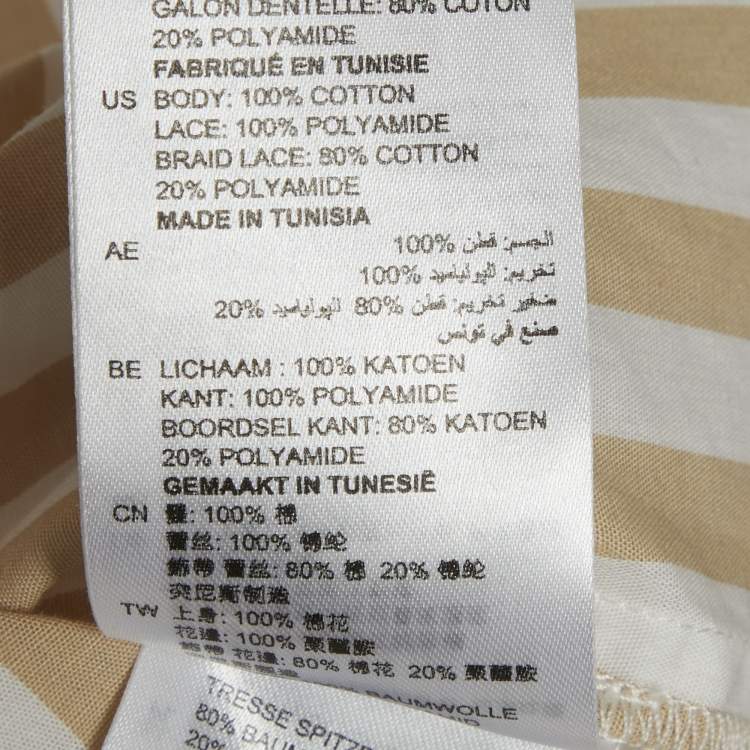 Pre Owned Sandro Beige & White Striped Cotton & Lace Shirt M