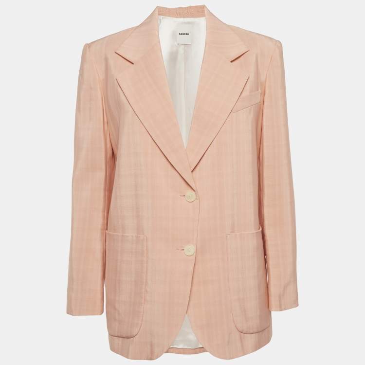 مملوكة مسبقًا Sandro Pink Check Pattern Crepe Button Front Blazer M