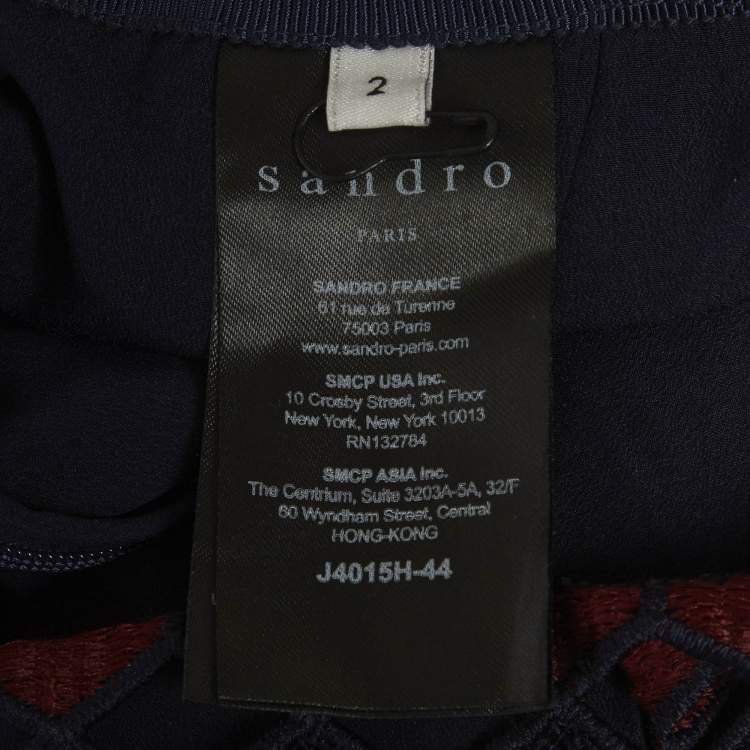 Pre Owned Sandro Blue/Maroon Lace Top and Pencil Skirt Set L/M