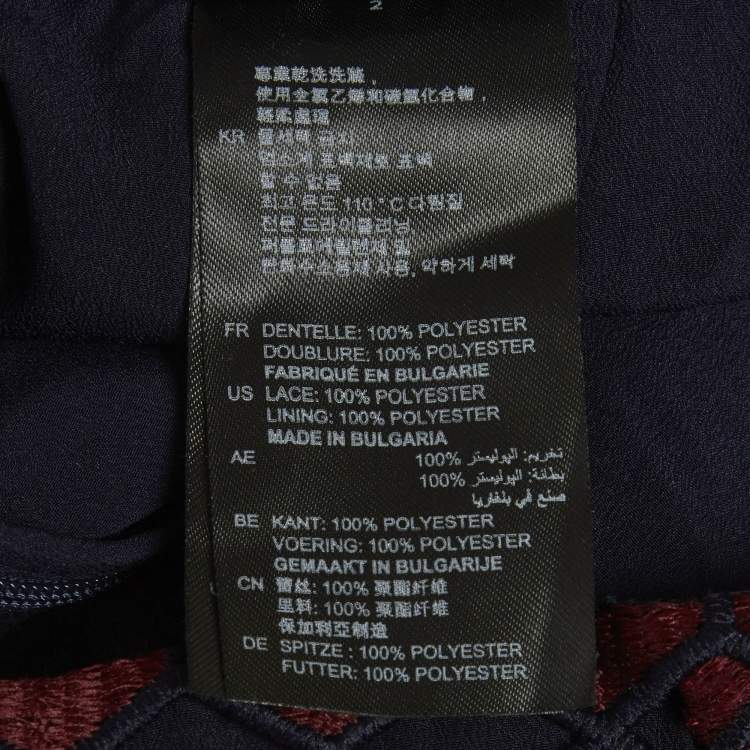 Pre Owned Sandro Blue/Maroon Lace Top and Pencil Skirt Set L/M