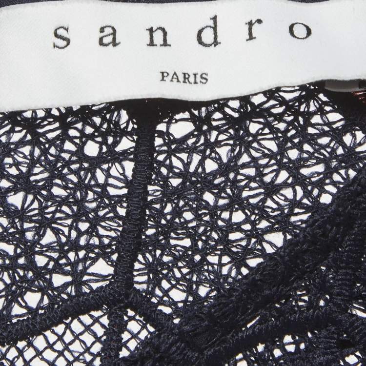 Pre Owned Sandro Blue/Maroon Lace Top and Pencil Skirt Set L/M