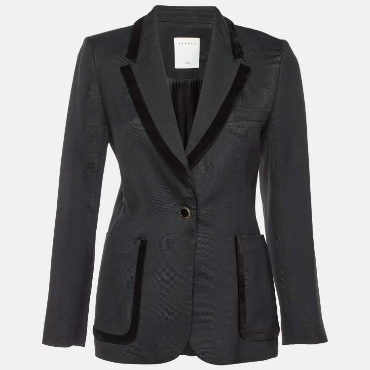 Pre Owned Sandro Black Gabardine Tailored Jacket S
