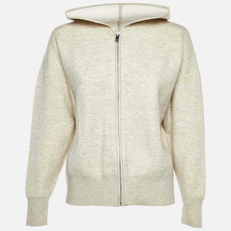 Pre Owned Sandro Pale Grey Melange Jersey Embroidered Zip Up Hoodie XS