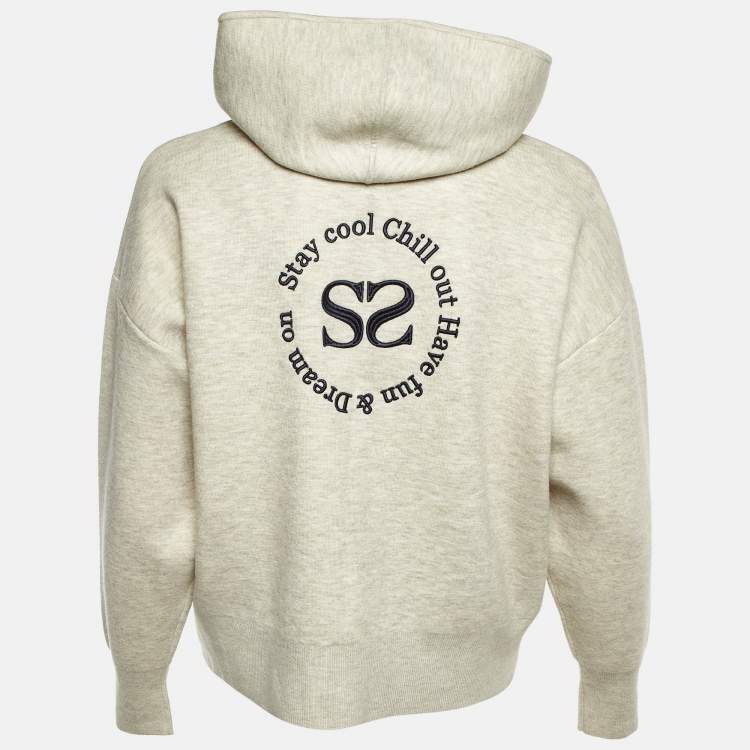 Pre Owned Sandro Pale Grey Melange Jersey Embroidered Zip Up Hoodie XS