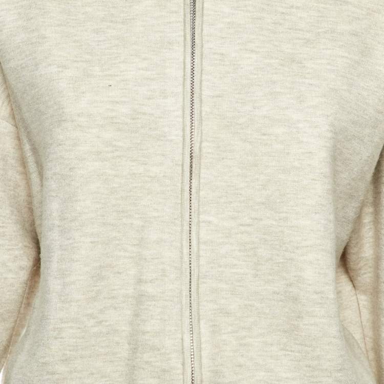 Pre Owned Sandro Pale Grey Melange Jersey Embroidered Zip Up Hoodie XS