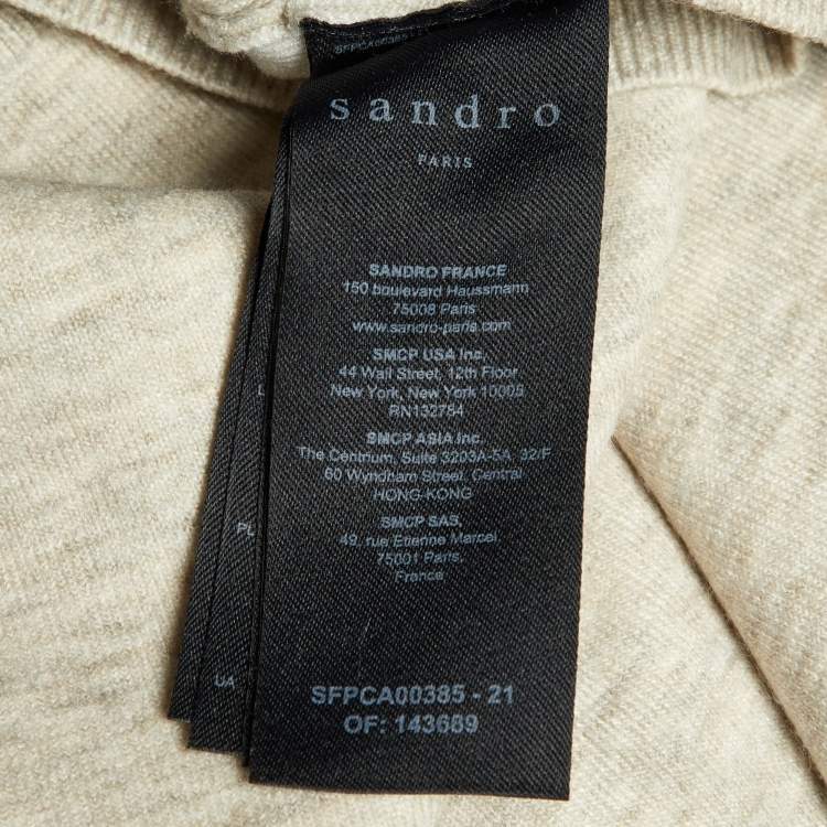 Pre Owned Sandro Pale Grey Melange Jersey Embroidered Zip Up Hoodie XS