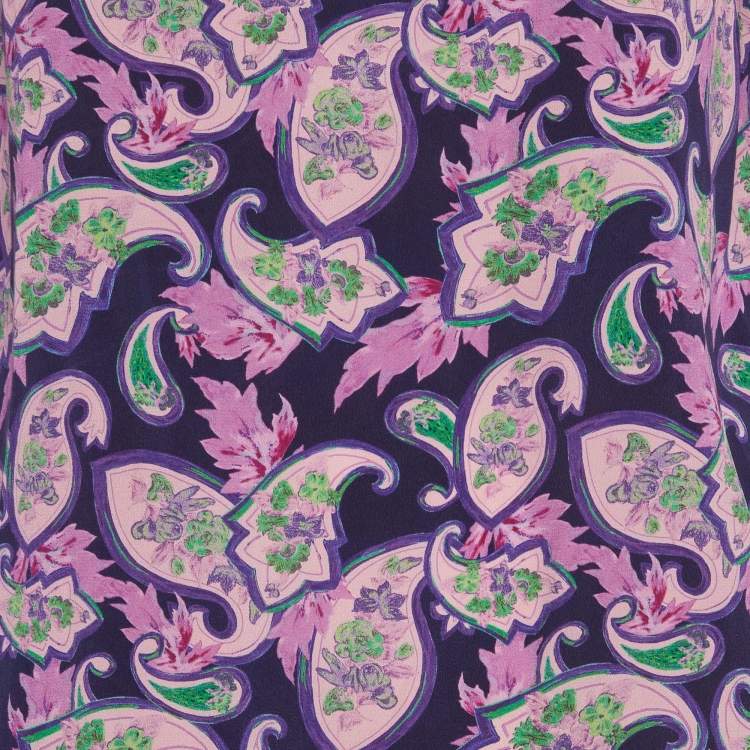 Pre Owned Sandro Purple Printed Silk Ruffled Cold-Shoulder Dress S