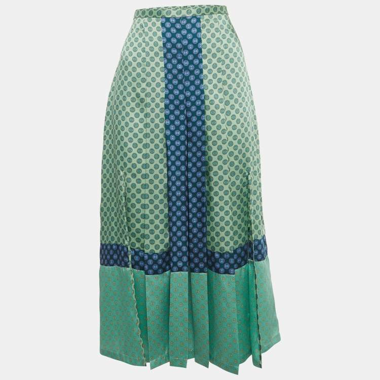 مملوكة مسبقًا Sandro Green Printed Crepe Midi Skirt L