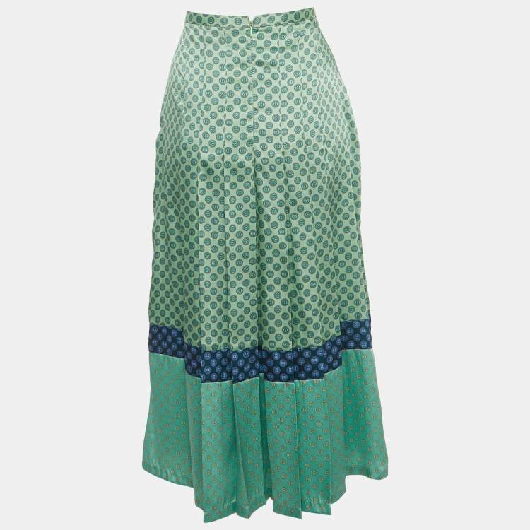 مملوكة مسبقًا Sandro Green Printed Crepe Midi Skirt L