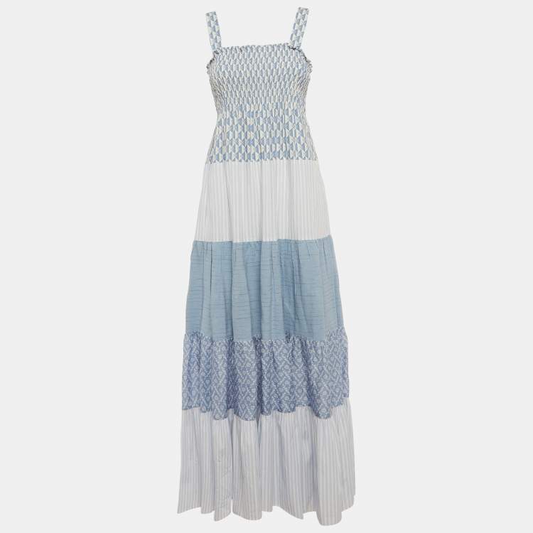 Pre Owned Sandro Blue Printed Cotton Maxi Tropea Dress S