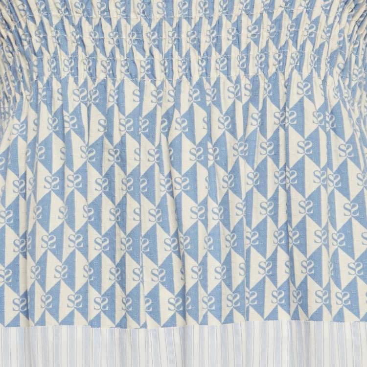 Pre Owned Sandro Blue Printed Cotton Maxi Tropea Dress S