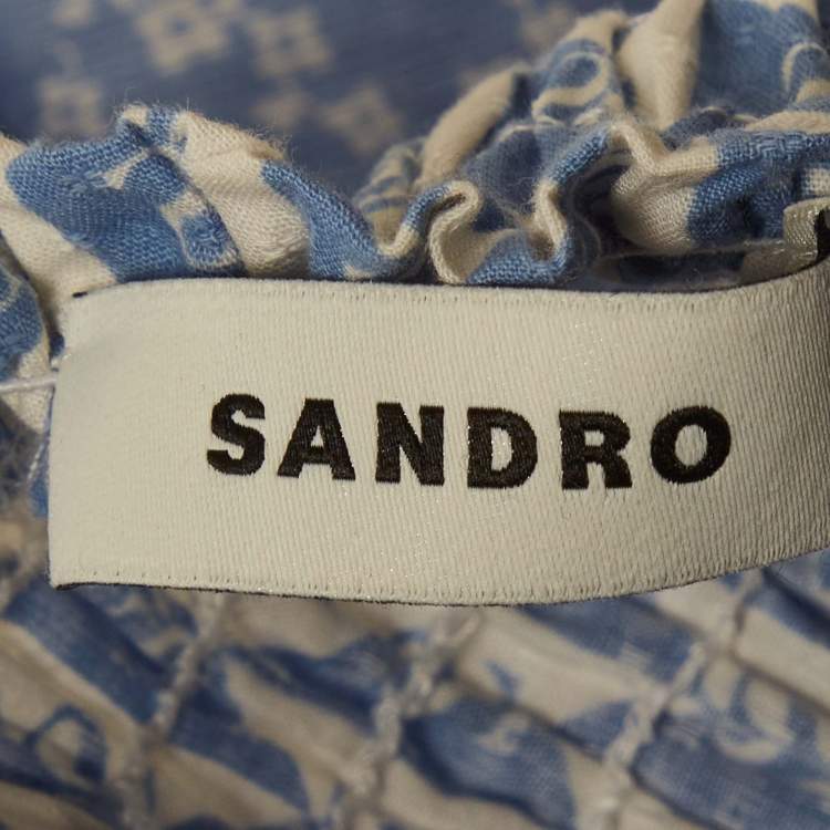 Pre Owned Sandro Blue Printed Cotton Maxi Tropea Dress S