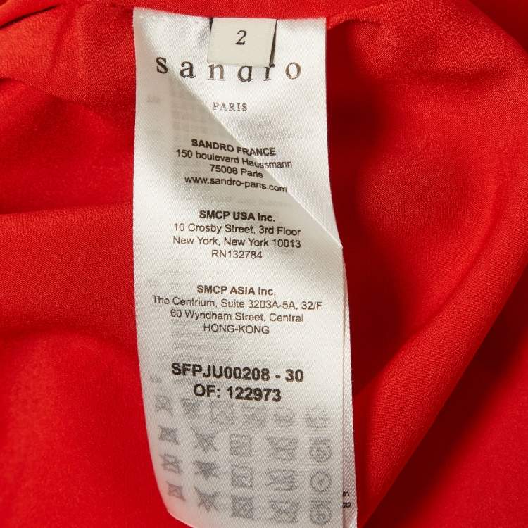Pre Owned Sandro Red Printed Crepe Plisse Maxi Skirt M