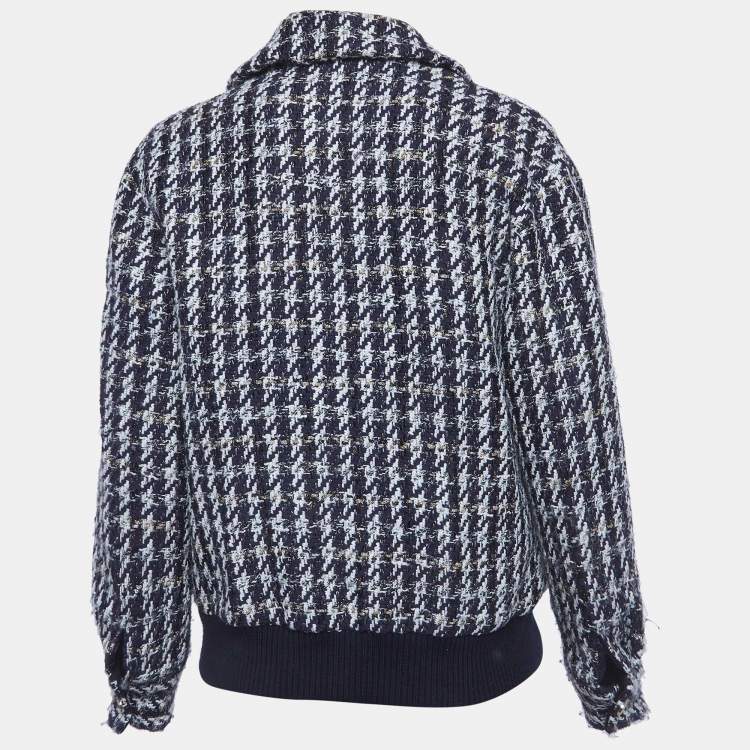 Pre Owned Sandro Blue/White Houndstooth Double Breasted Jacket S