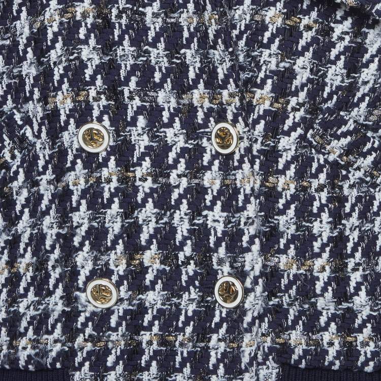 Pre Owned Sandro Blue/White Houndstooth Double Breasted Jacket S