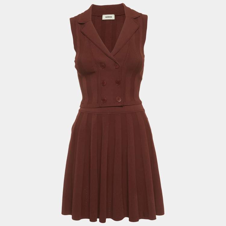 Pre Owned Sandro Brown Striped Stretch Knit Set S