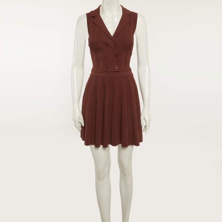 Pre Owned Sandro Brown Striped Stretch Knit Set S