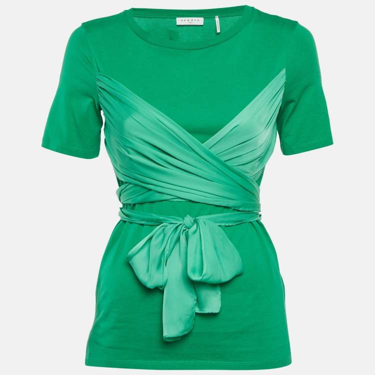 Pre Owned Sandro Green Silk and Jersey Top XS