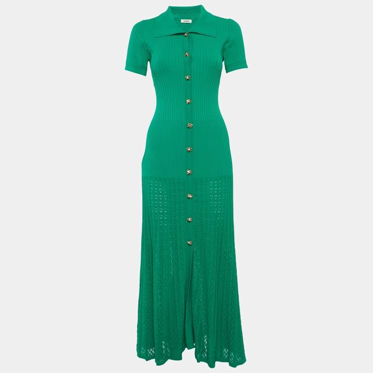 Pre Owned Sandro Green Rib Knit Flared Maxi Dress M