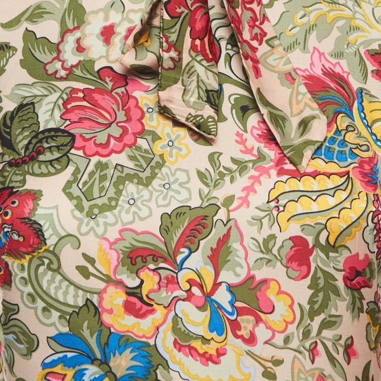 Pre Owned Sandro Multicolor Floral Print Crepe Neck Tie Detail Midi Dress S