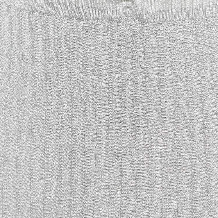 Pre Owned Sandro Silver Shimmer Effect Synthetic Pleated Midi Skirt S 