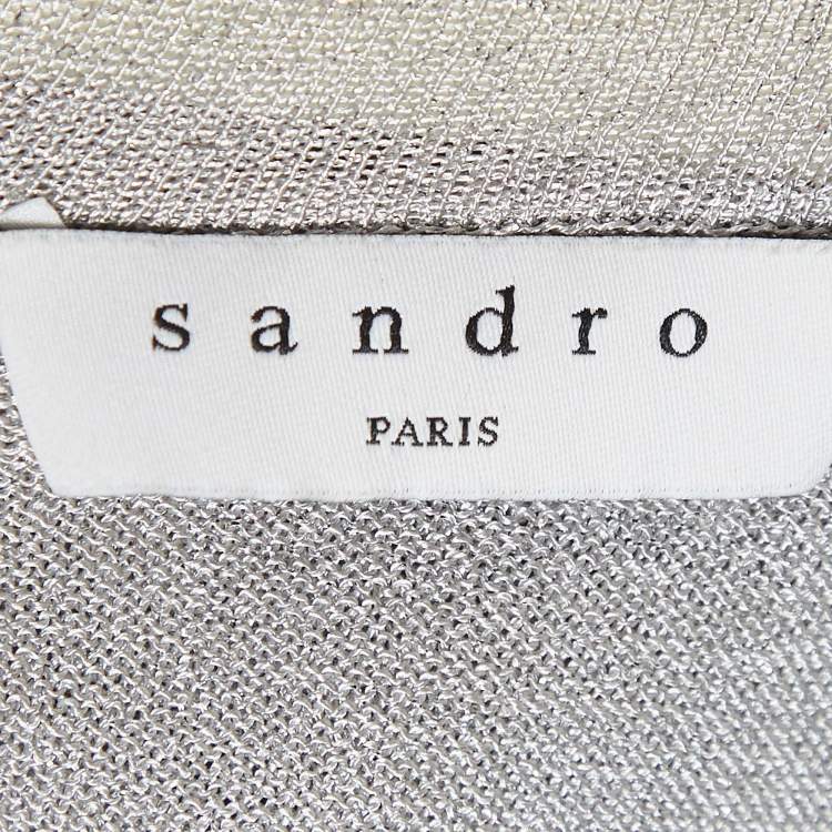 Pre Owned Sandro Silver Shimmer Effect Synthetic Pleated Midi Skirt S 