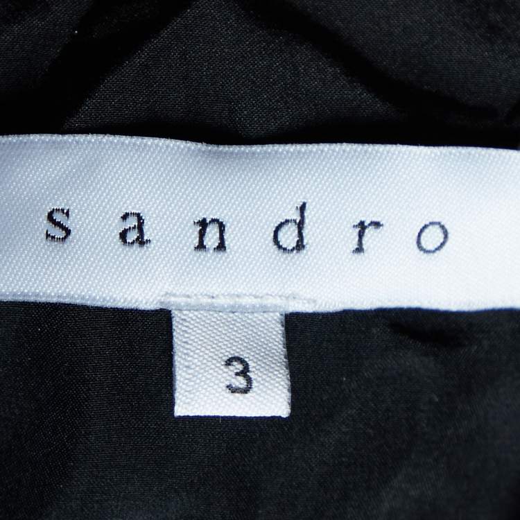 Pre Owned Sandro Black Terry & Leather Short Sleeve Blouse L
