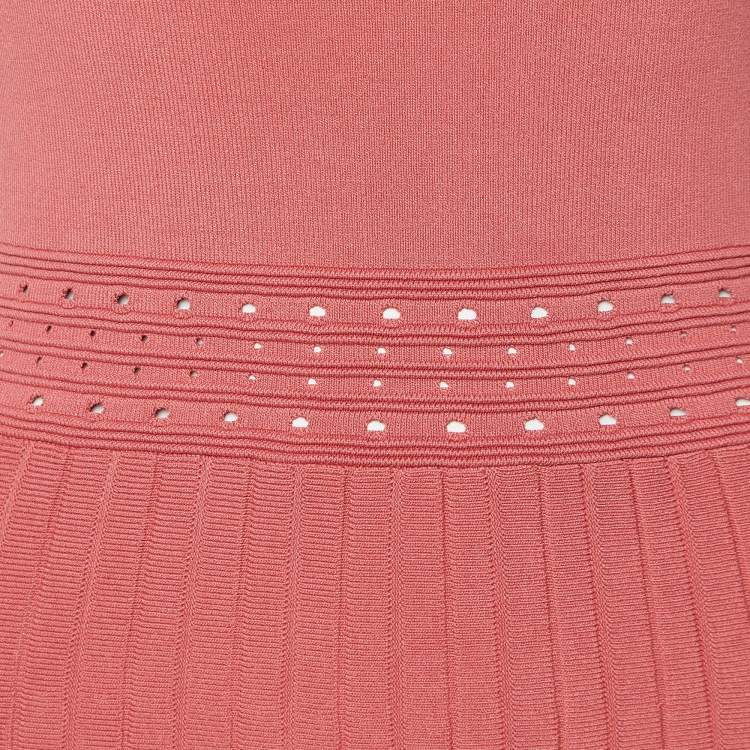 Pre Owned Sandro Coral Pink Eyelet Knit Etor Pleated Dress M